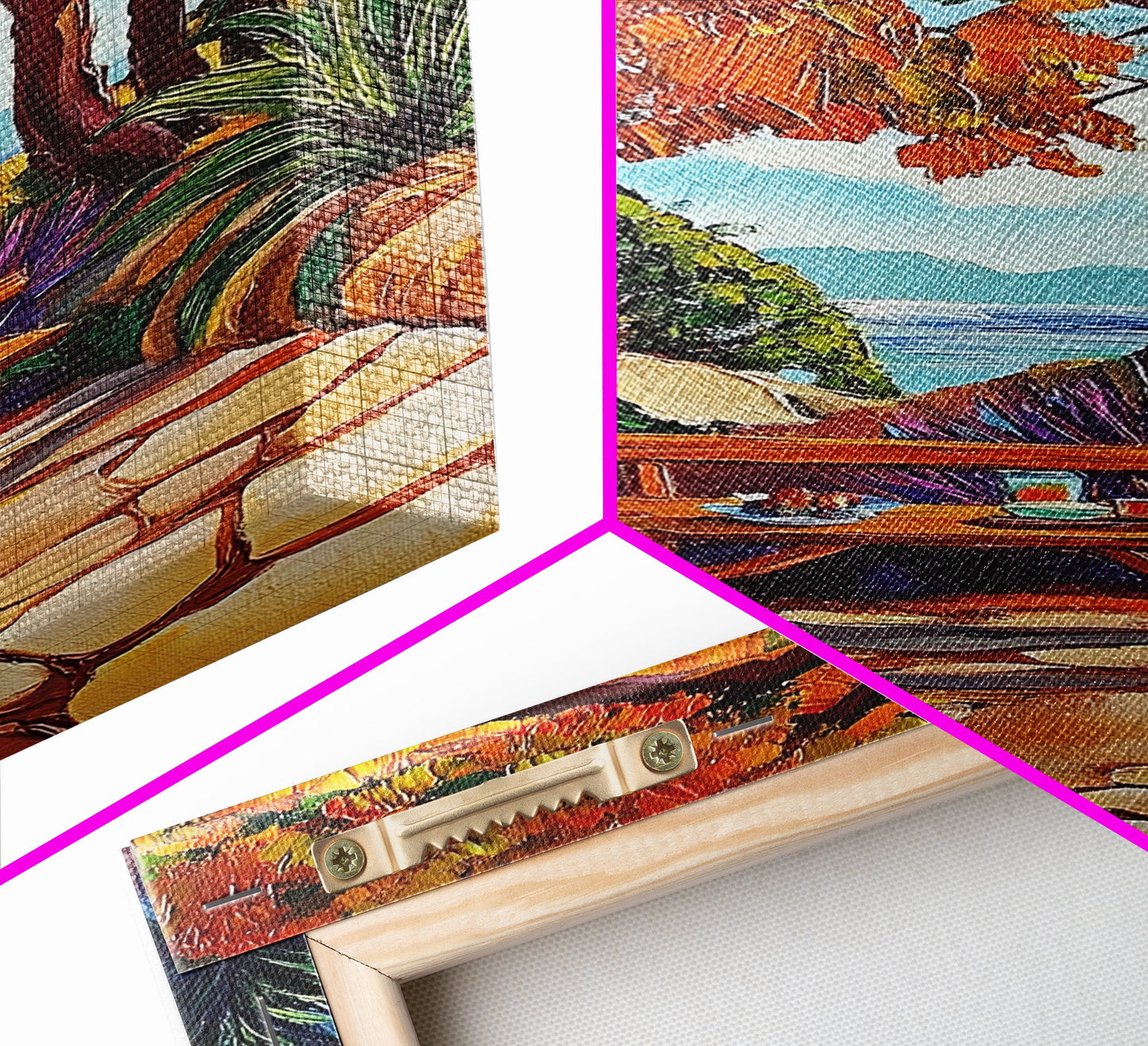 Autumn Table, Garden Path, Scenic View, Framed Canvas Print, cozy fall art, rustic decor, nature painting, Dining Room Wall Art