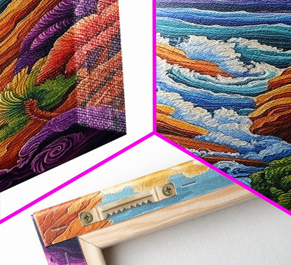 Wild Coast, Ocean Energy, Bold Waves, Colorful Rocks, Canvas Print, Eclectic Wall Art, Coastal Retreat Decor, Psychedelic Ocean Art