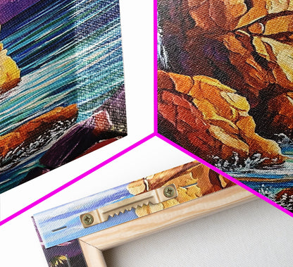 Canyon Waterfall, Ocean Cliffs, Nature Escape, Rugged Landscape, Fall Season Decor, Living Room Wall Art, Framed Canvas Print