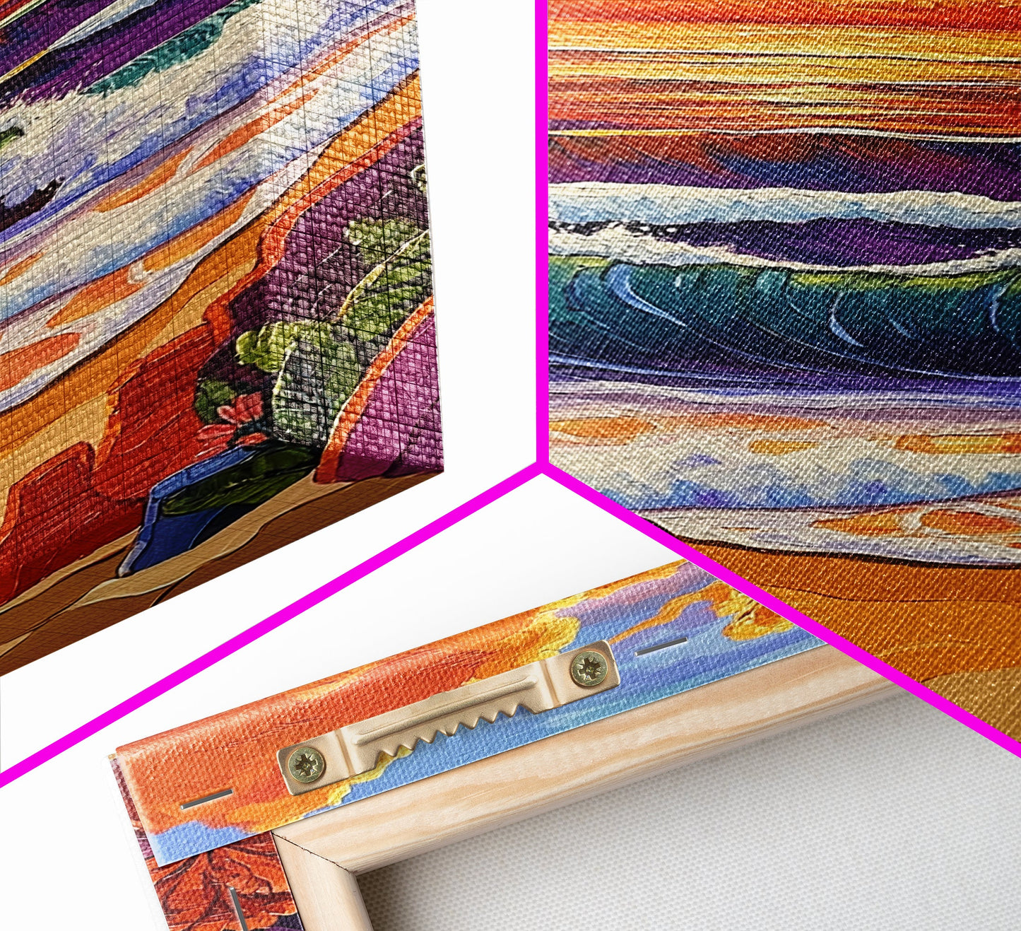 Sunset Beach, Crashing Waves, Golden Sky, Ocean Horizon — Canvas Print tropical landscape art, bathroom wall decor, modern beach vibe