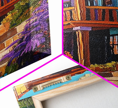 Rustic Balcony View, Desert Garden Colors, Southwest Home Art, Framed Canvas Print, Living Room Wall Art, Boho Summer Decor