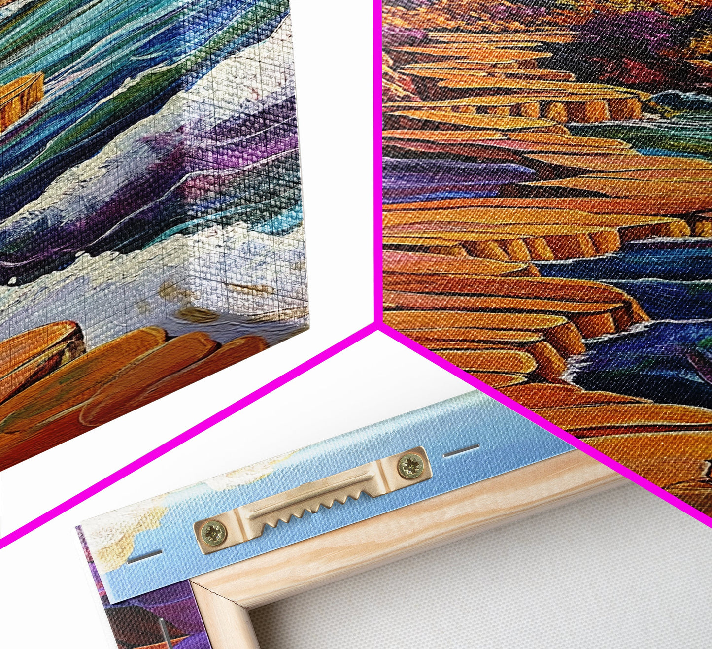 Island Pathway, Ocean Steps, Dreamy Seascape, Colorful Rocks, Framed Canvas Print, Hallway Wall Art, Coastal Home Decor, Zen Art