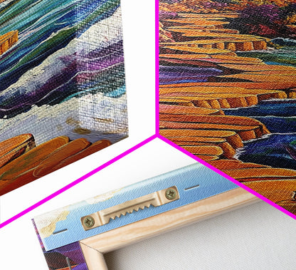 Island Pathway, Ocean Steps, Dreamy Seascape, Colorful Rocks, Framed Canvas Print, Hallway Wall Art, Coastal Home Decor, Zen Art