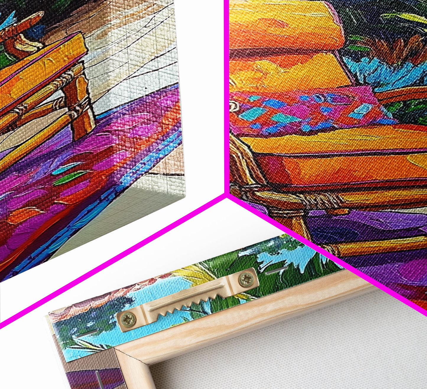 Chair Patio Palm, Tropical, Framed Canvas Print tropical garden wall art, colorful patio vibes, summer decor, boho sunroom wall art