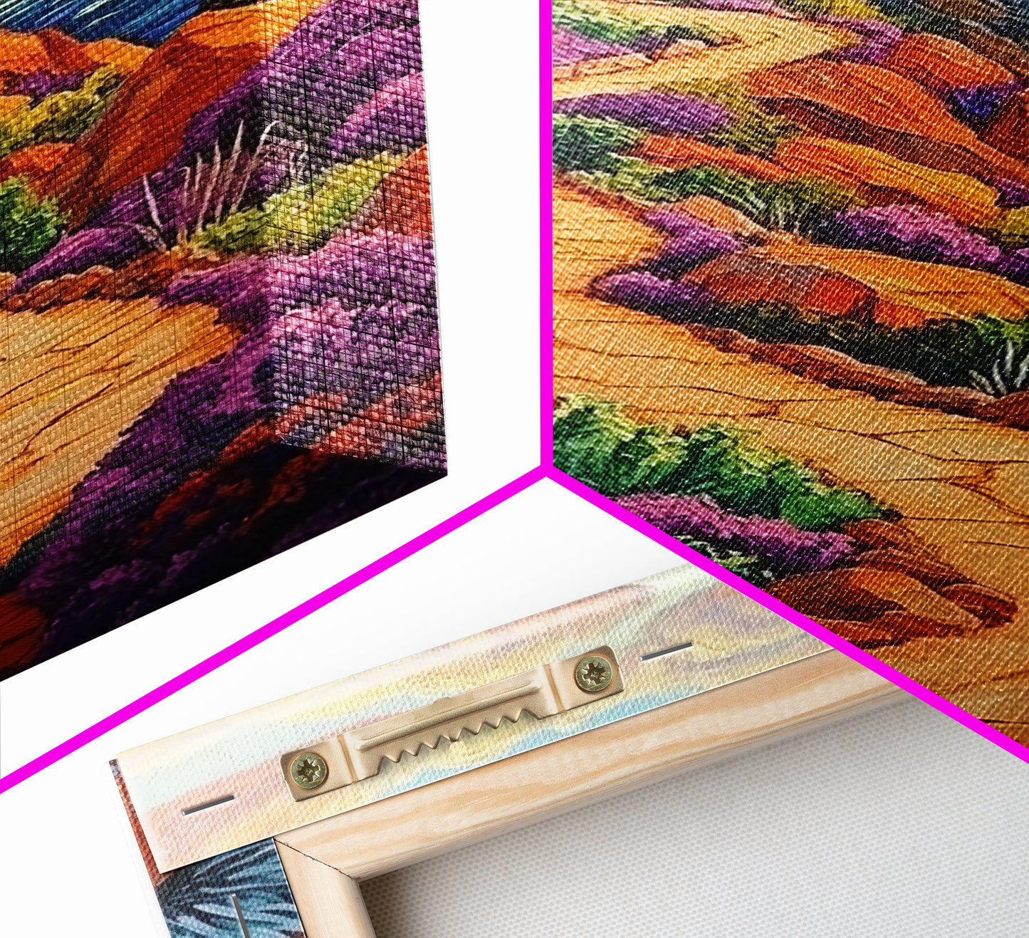 Winding Trail, Ocean Cliffs, Coastal Landscape, Mountain View, Framed Canvas Print, rustic wall art, cabin decor, colorful nature painting