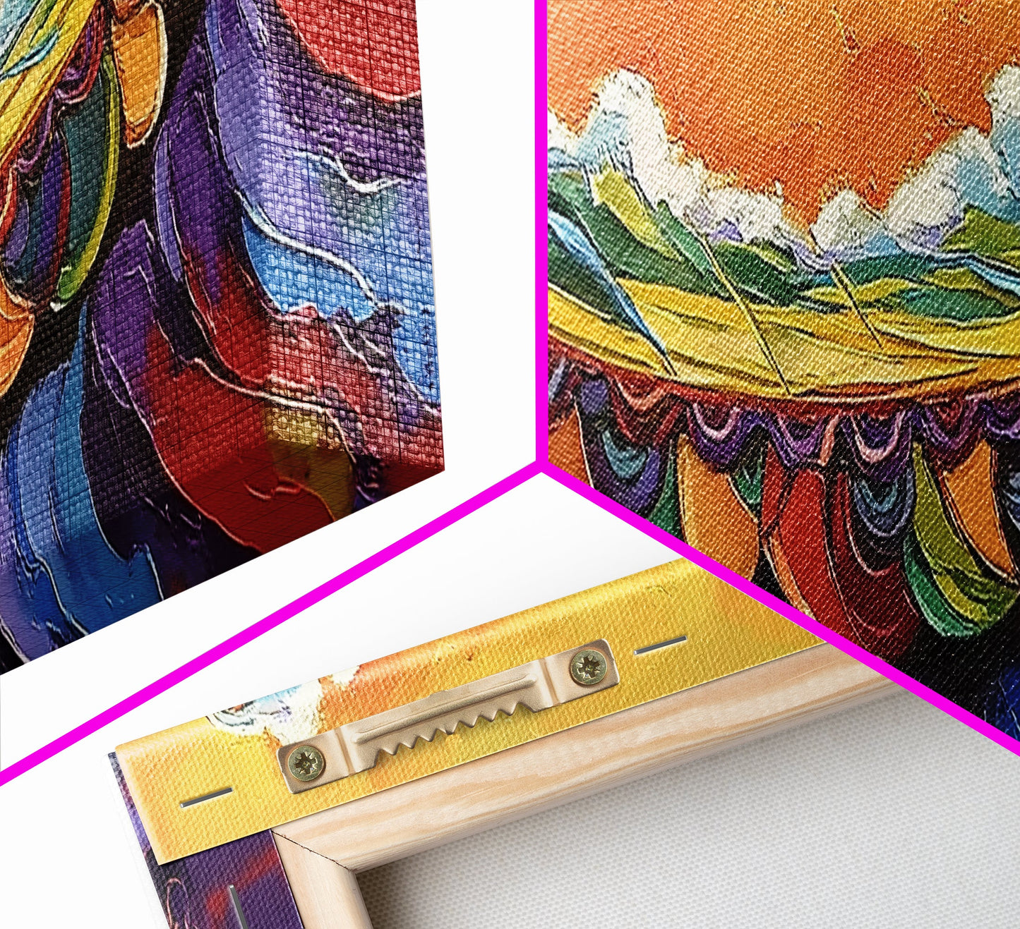 Carnival Wave, Festive Ocean, Playful Waters, Framed Canvas Print, beach bathroom art, coastal fun painting, surf wall decor