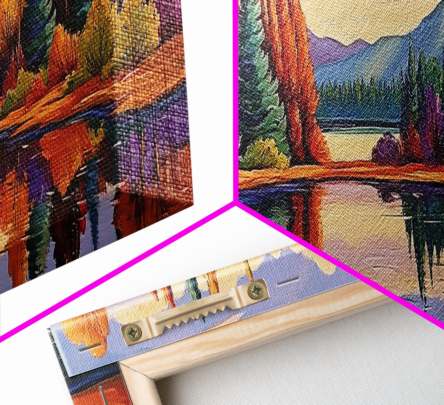 Autumn Reflections Painting, Lakeside Forest Landscape, Fall Color Trees, Framed Canvas Print, Cabin Wall Art, Cozy Living Room