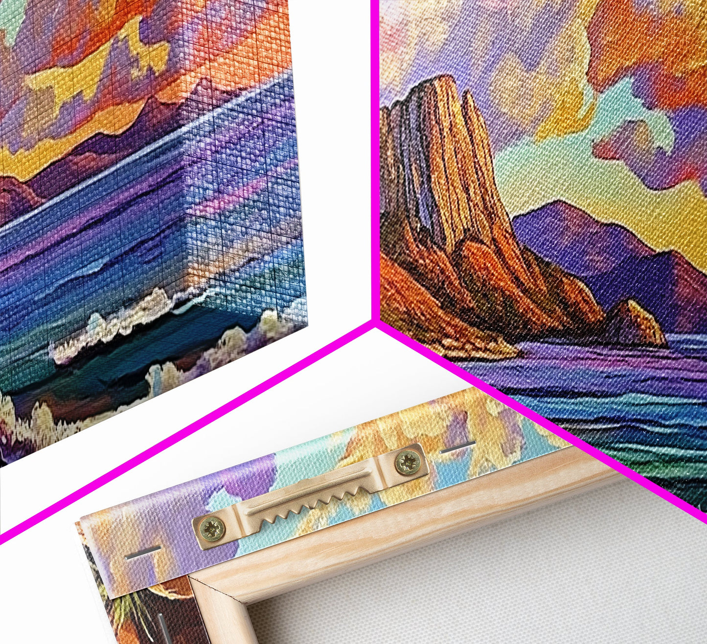 Sunset Beach View, Coastal Mountain Landscape, Peaceful Ocean Wall Art, Framed Canvas Print, Boho Bedroom or Living Room Decor