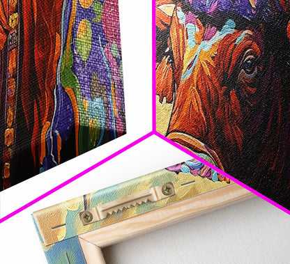 Floral Highland Cow, Western Wall Art, Rustic Charm, Canvas Print, Farmhouse Decor, Living Room Wall Art, Country Animal Art