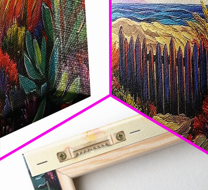 Beach Fence, Sunset Shore, Autumn Grass, Serene Dunes, Framed Canvas Print, Boho Coastal Art, Bedroom Tranquil Wall Decor