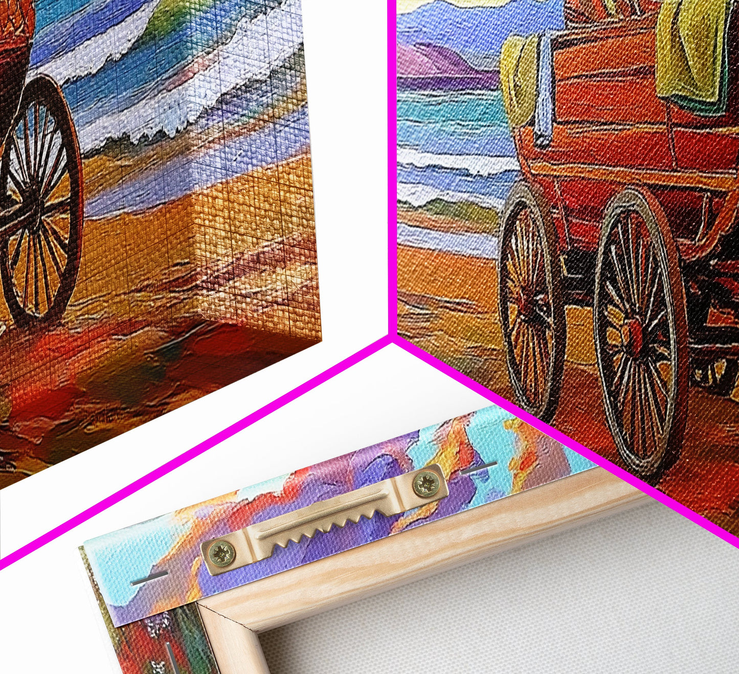 Wagon Beach, Country Ocean, Sunset Retreat, Rustic Cart, Framed Canvas Print, Farmhouse Coastal Art, Entryway Western Decor