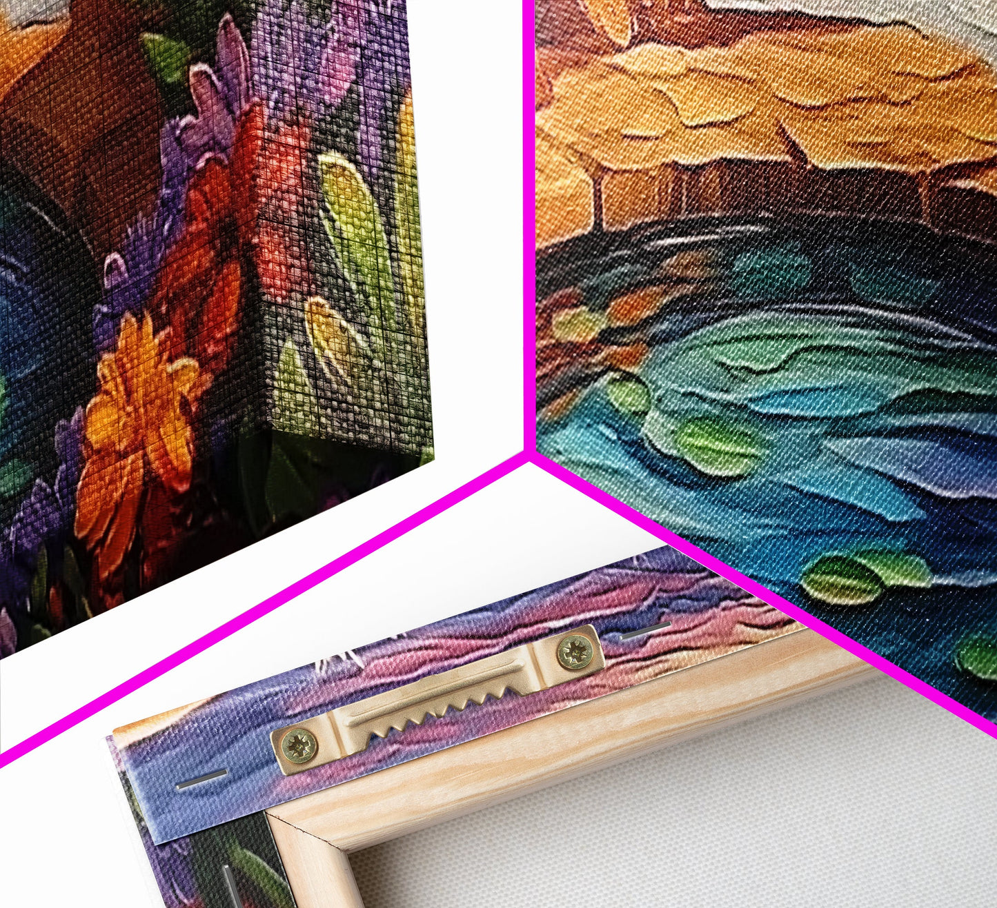 Garden Oasis, Coastal Pool, Tropical Bloom, Framed Canvas Print, Bathroom Wall Art, Vibrant Nature Decor, Colorful Landscape Art