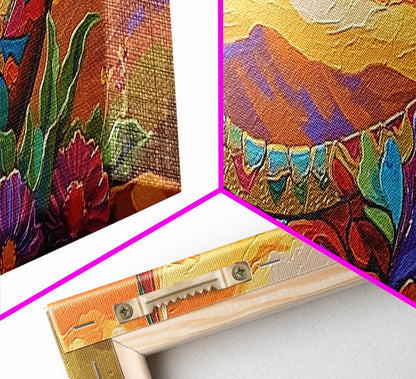 Crescent Moon, Floral Sunset, Western Vibes, Framed Canvas Print, Desert Boho Wall Art, Living Room Decor, Whimsical Southwestern Art