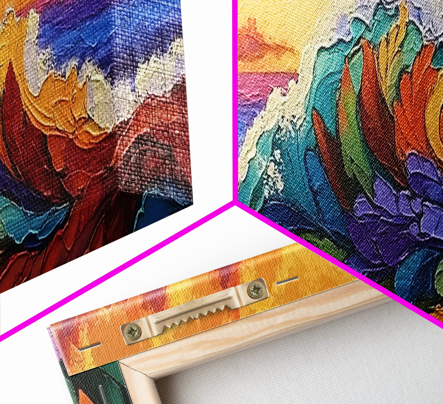 Floral Wave, Sunset Splash, Ocean Blooms, Whimsical Shore, Canvas Print, Bathroom Wall Art, Boho Coastal Decor, Vibrant Texture Art