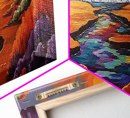 Sunset Stream, Coastal Canyon, Colorful Shoreline, Boho Nature Scene, Framed Canvas Print, Hallway Wall Art, Autumn Inspired Landscape