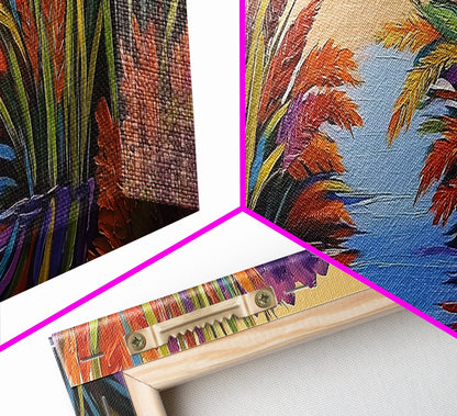 Sunset Reeds, Colorful Marsh, Reflected Peace, Framed Canvas Print, Autumn Wall Art, Living Room Decor, Vibrant Nature Landscape