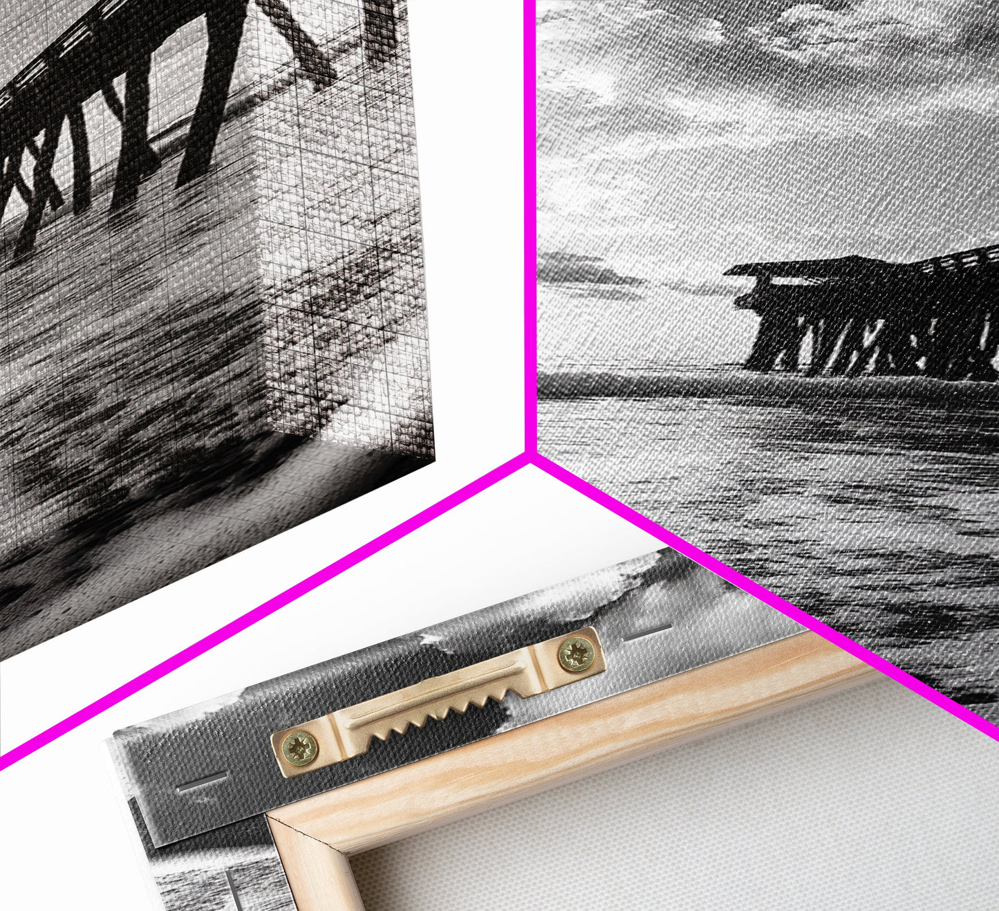 Pier at Sunrise, Ocean Horizon Print, Seascape Photography, Framed Canvas Print, Coastal Bathroom Wall Art, Nautical Theme Decor