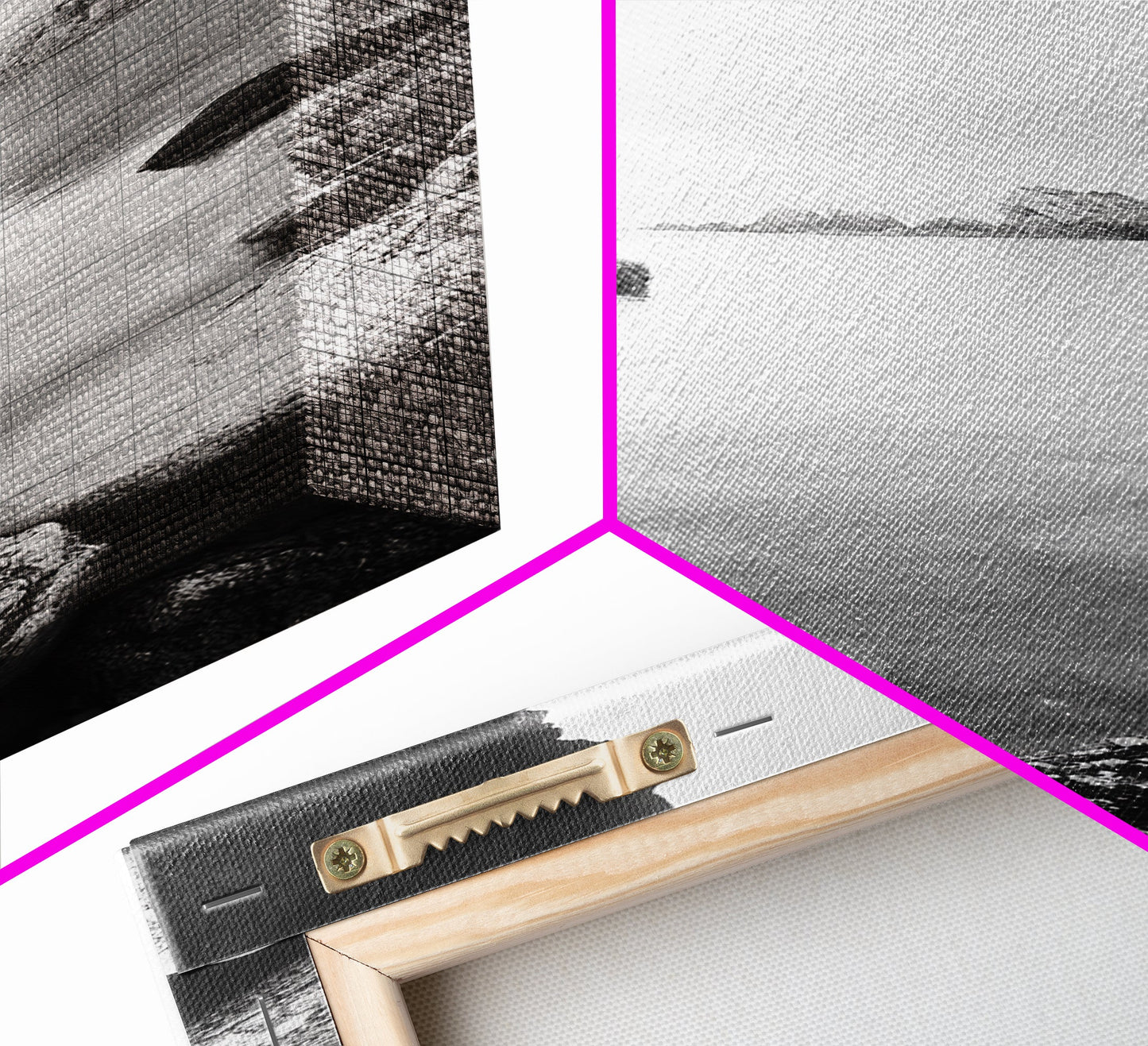 Cliff View, Hidden Bay, Ocean Serenity, Rock Formations, Canvas Print, Black and White Coastal Landscape, Entryway Art, Dining Wall Art