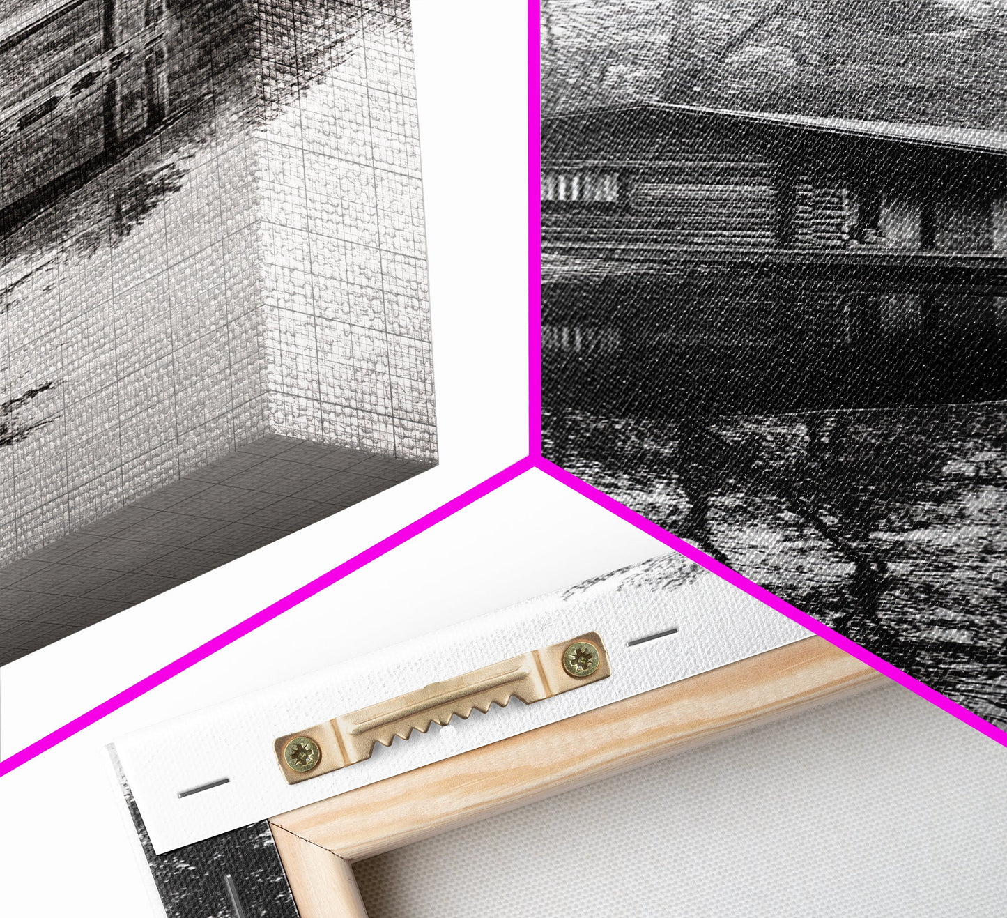 Spiegelung in der Hütte, stilles Wasser, Waldidylle, Naturerlebnis-Kunst, gerahmter Leinwanddruck, Dekoration fürs Seehaus, Herbstliche Hüttenszene, Gemütliche rustikale Wandkunst