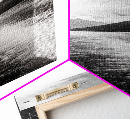 Boat Wake Lines, Alpine Coast, Moody Waters, Canvas Print, Minimalist Lake Art, Office Wall Decor, Modern Nautical Landscape Style