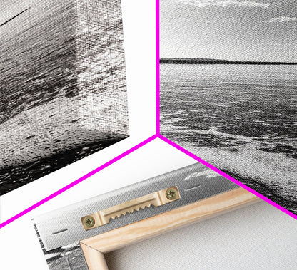 Coastal Shoreline, Pebble Beach, Ocean Breeze, Canvas Print, Bathroom Wall Art, Minimalist Decor, Black White Photography, Seaside Vibe