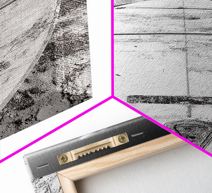 Surfboard On Shore, Beach Lifestyle Decor, Minimal Seascape, Framed Canvas Print, Nautical Bathroom Wall Art, Modern Coastal Vibe