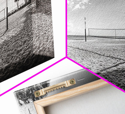 Volleyball Net, Coastal Leisure Scene, Bright Beach Vibe, Framed Canvas Print, Game Room Wall Art, Sporty Summer Beach Style