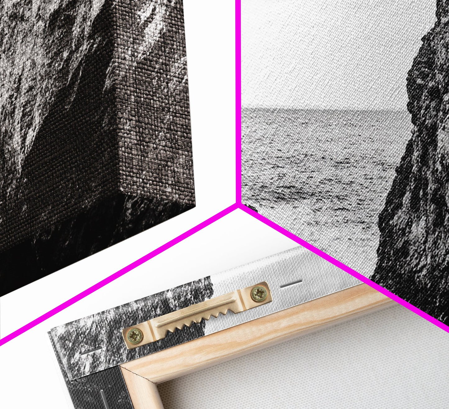 Rocky Coast View, Ocean Cliffs Art, Coastal Wilderness, Monochrome Seascape, Canvas Print, Bathroom Wall Art, Rustic Minimalist Style