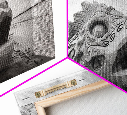 Dragon Head Sculpture, Beach Sand Art, Mythical Creature Decor, Fantasy Vibes, Framed Canvas Print, Game Room Wall Art, Office Wall Art