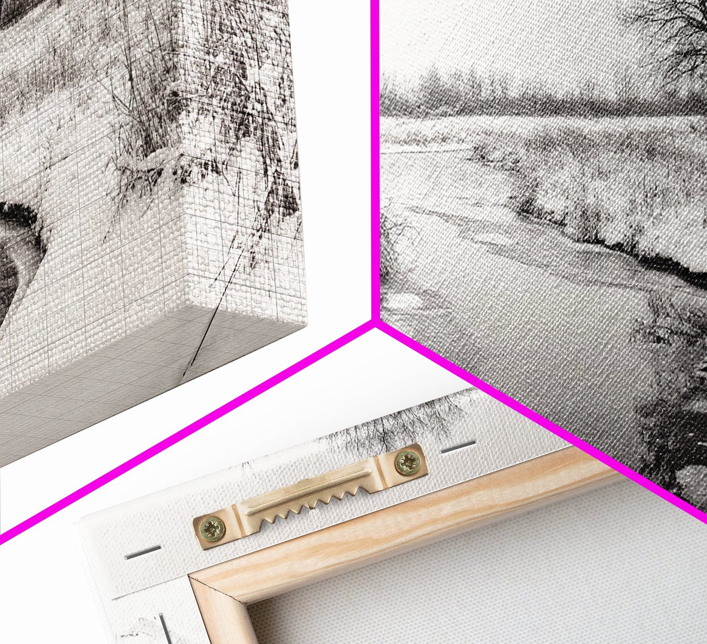 Frozen Stream Scene, Bare Trees Landscape, Black and White Nature Decor, Canvas Print, Winter Wall Art, Neutral Bedroom Accent