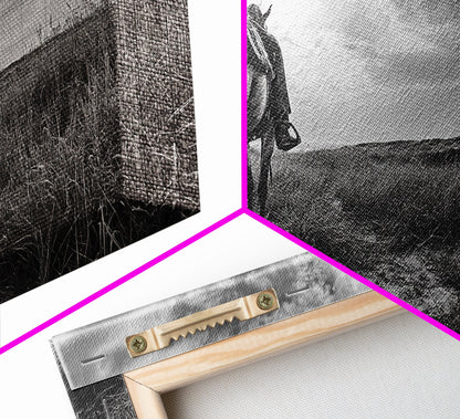 Grazing Horses, Cowboy Duo, Open Field, Equestrian Love Scene, Canvas Print, Western Wall Art, Rustic Ranch Living Room Decor