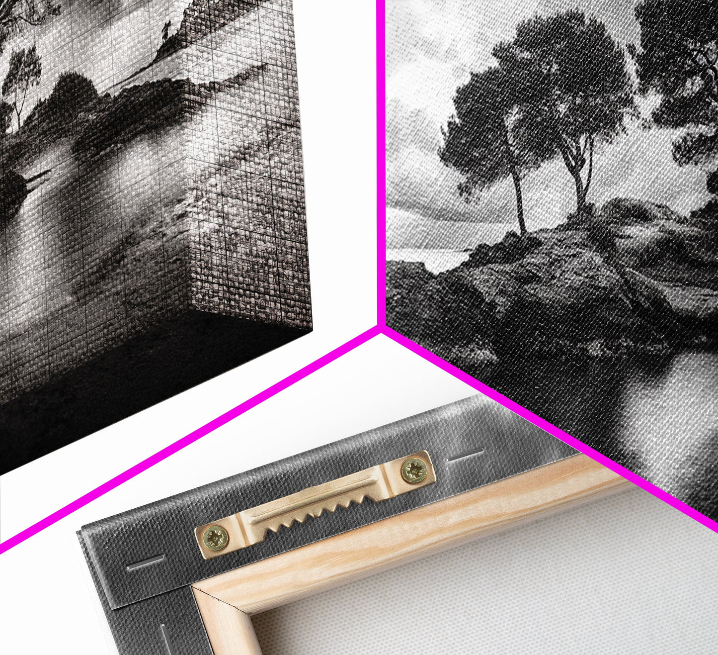 Island Pines, Rocky Shoreline, Peaceful Water, Stormy Sky, Framed Canvas Print, coastal art, rustic nature wall art, neutral living room decor