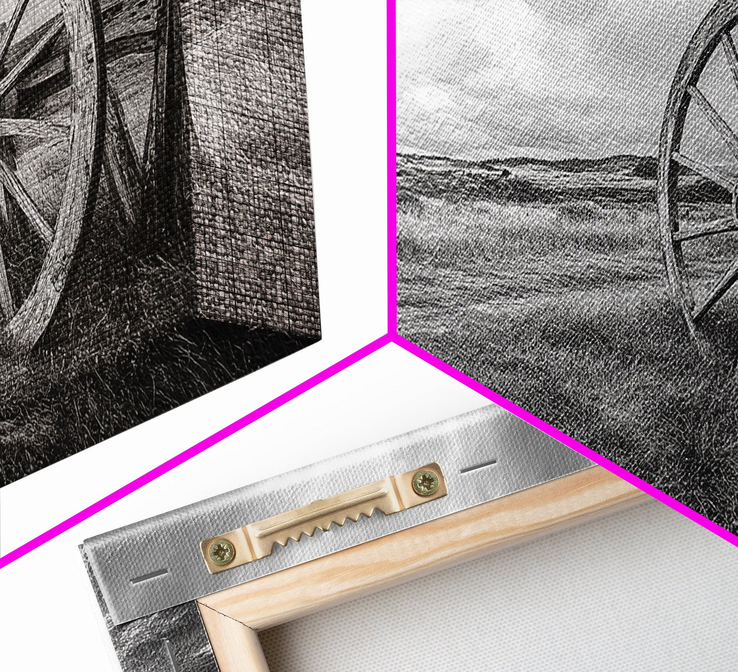 Prairie Wagon Wheel, Western Landscape, Rustic Field, Canvas Print, Country Farmhouse Wall Art, Fall Rustic Decor, Black And White Art