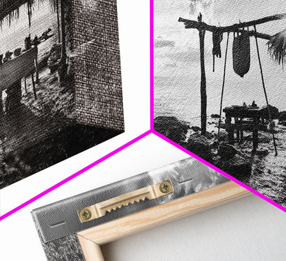 Beach Shack, Driftwood Table, Seaside Shelter, Sun Rays, Canvas Print, Rustic Coastal Art, Boho Decor, Dining Room Wall Art, Cabin Wall Art