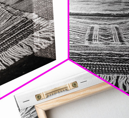 Woven Rug Beach, Bohemian Escape, Textile Texture, Black and White Canvas Print, Boho Bedroom or Yoga Studio Wall Decor