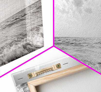 Beach Fishing, Ocean Waves, Rod and Reel, Framed Canvas Print, Coastal Living Wall Art, Minimalist Nautical Decor, Beach House Aesthetic