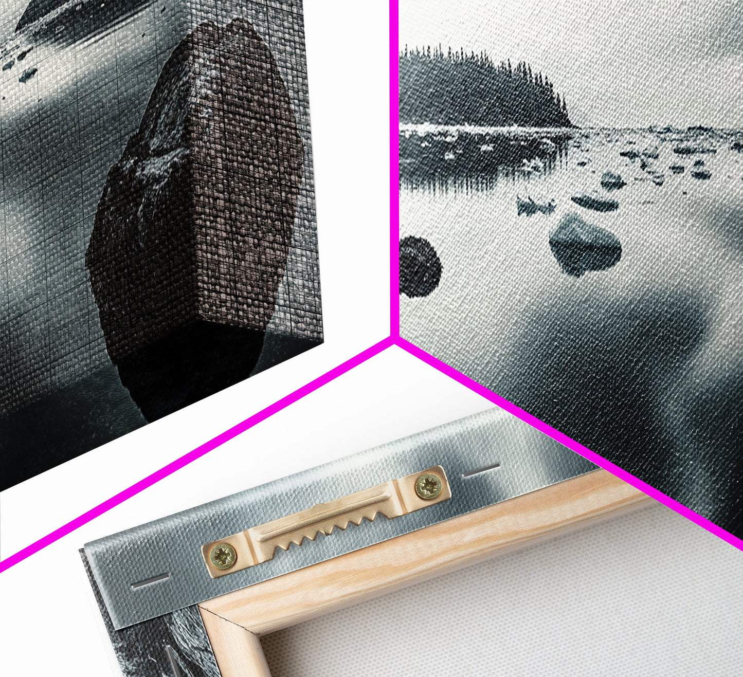 Arctic Shore, Ice Reflections, Northern Coastline, Framed Canvas Print, Moody ocean art, Coastal decor, Living room wall art, Monochrome nature