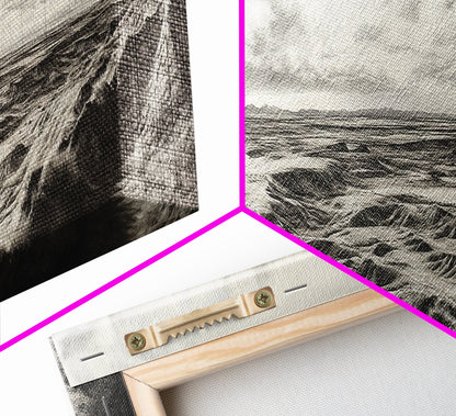 Desert Canyon Scene, Western Landscape, Vast Horizon, Framed Canvas Print, Rustic Wall Art, Neutral Earth Tones, Office Or Living Room