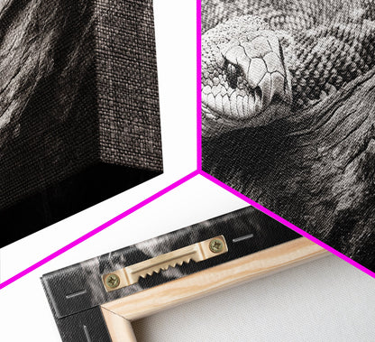 Coiled Rattlesnake, Wild Nature, Black and White, Canvas Print, Rustic Decor, Man Cave Wall Art, Cabin Style, Animal Photography, Moody Art