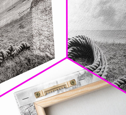 Coastal Rope, Windswept Bluff, Seaside Grass, Framed Canvas Print, Beach House Art, Nautical Decor, Neutral Living Room Style