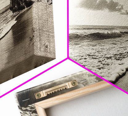 Cliff Coastline, Ocean Sunset, Beach Waves, Framed Canvas Print, seascape wall art, coastal bedroom decor, relaxing nature vibe, neutral art