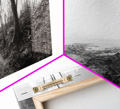 Windswept Coastal Trees, Driftwood Beach Landscape, Black White Canvas Print, Autumn Wall Art, Nature-Inspired Living Room Decor