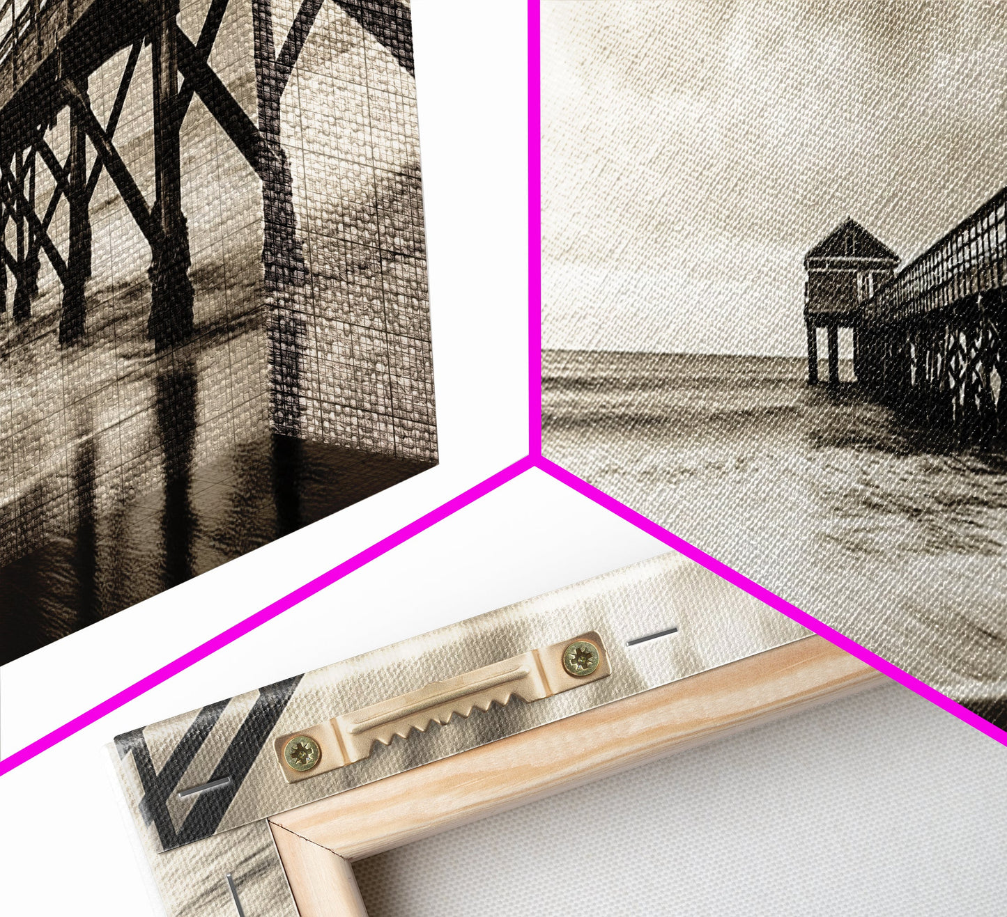 Pier at Dusk, Ocean Boardwalk, Stormy Beach Horizon, Framed Canvas Print, Moody Coastal Wall Art, Nautical Living Room Decor