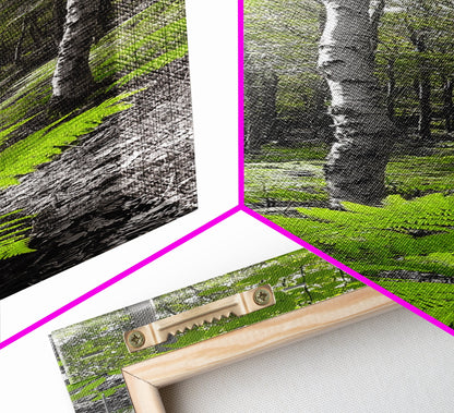 Birch Tree Forest, Green Ferns, Nature Escape, Framed Canvas Print, Botanical Art, Eco Wall Decor, Zen Forest Scene, Serene Living Room