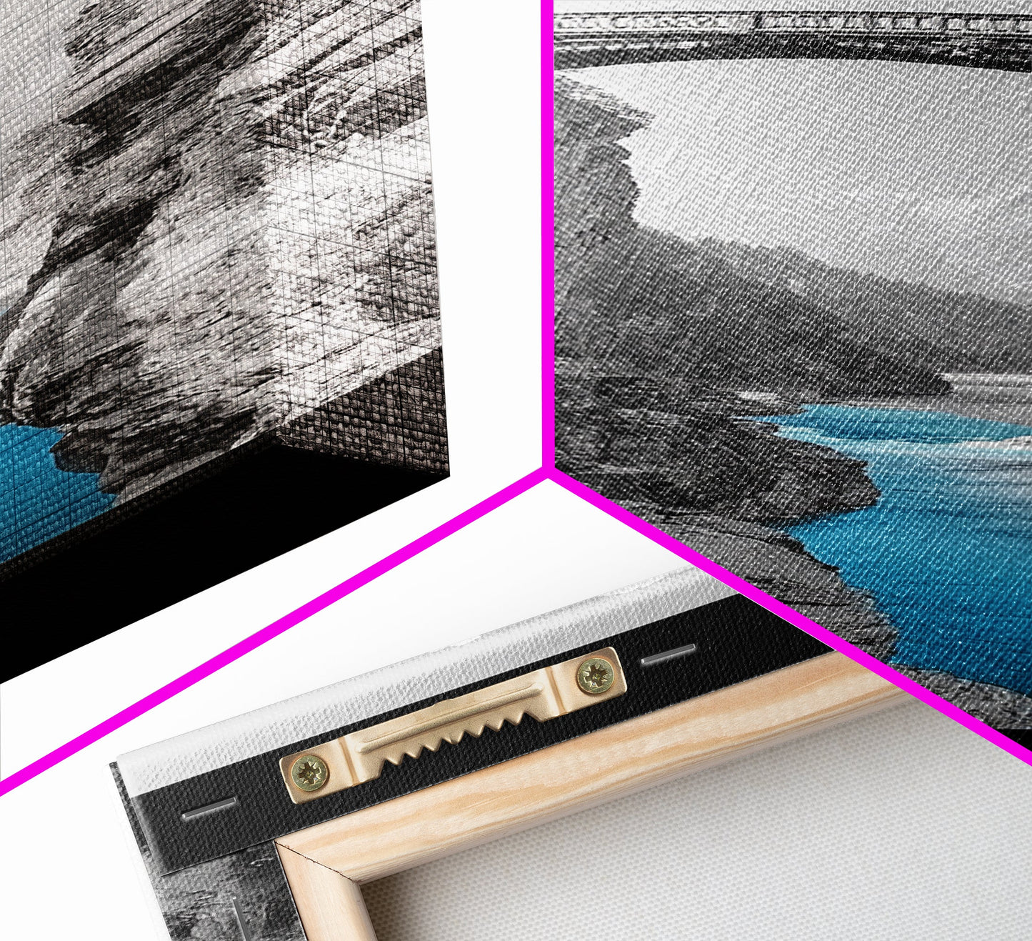 Canyon Bridge, Turquoise River, Scenic View, Majestic Nature, Framed Canvas Print, Living Room Art, Travel Inspired Wall Decor