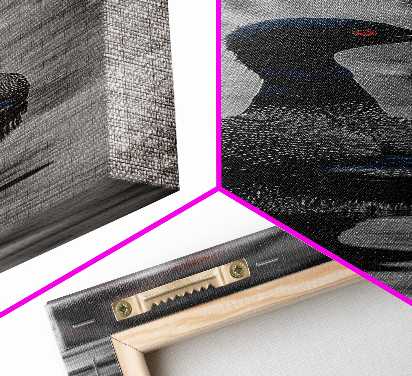 Blue Loon, Water Reflection, Elegant Bird, Lake Life Framed Canvas Print, cabin decor, nature wall art, minimalist bird art, office wall art