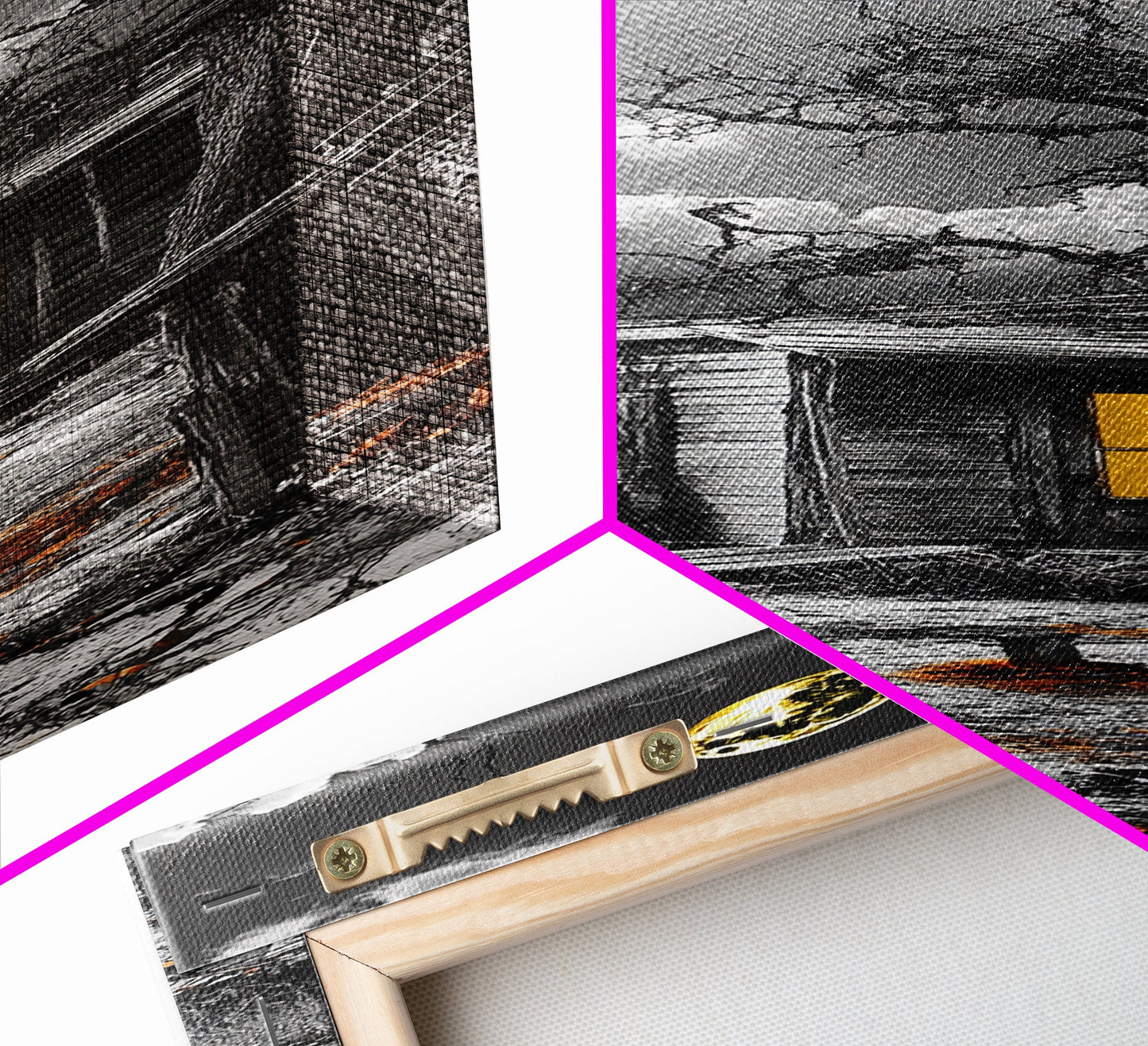 Haunted Cabin, Yellow Light, Full Moon, Framed Canvas Print, Halloween Wall Art, Gothic Decor, Spooky Home Accent, Fall Vibes