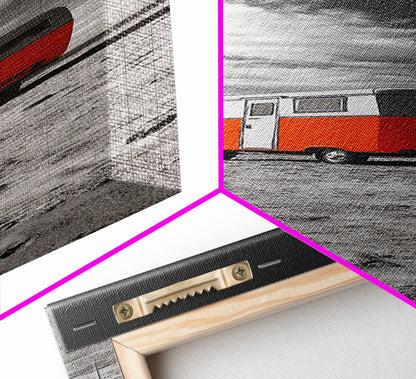 Coastal Camper Van, Beach Road Trip Art, Travel Lover Gift, Framed Canvas Print, Minimalist Seaside Decor, Van Life Wall Art, Entryway Art