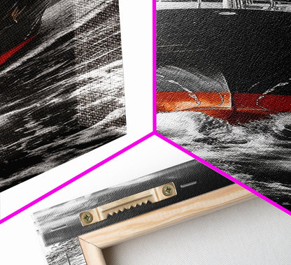 Bold Black Ship, Ocean Storm Photography, Nautical Adventure Decor, Canvas Print, Modern Coastal Wall Art, Moody Living Room Art