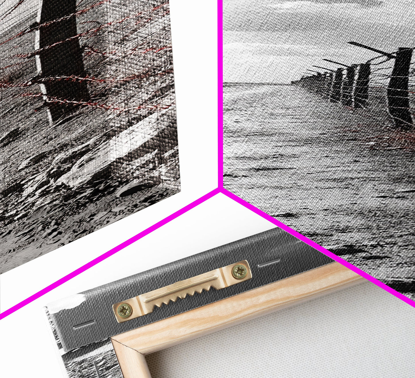 Red Barbed Wire, Desert Fence, Dystopian Path, Framed Canvas Print, Western Rustic Decor, Grunge Wall Art, Monochrome Landscape Style